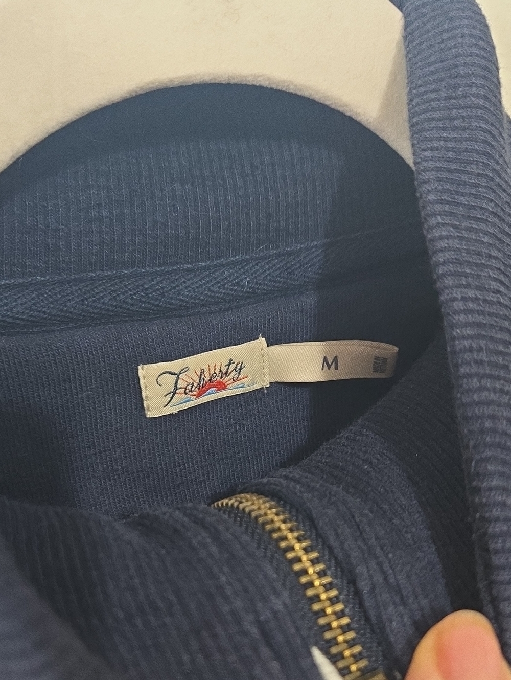 Faherty Beach Fleece Quarter Zip Navy Retro Sporty Preppy Pullover | Medium - Picture 2 of 10